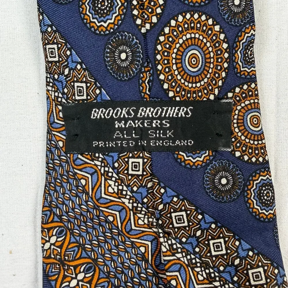 Brooks Brothers Silk Tie Mens Blue Geometric Print 4x55